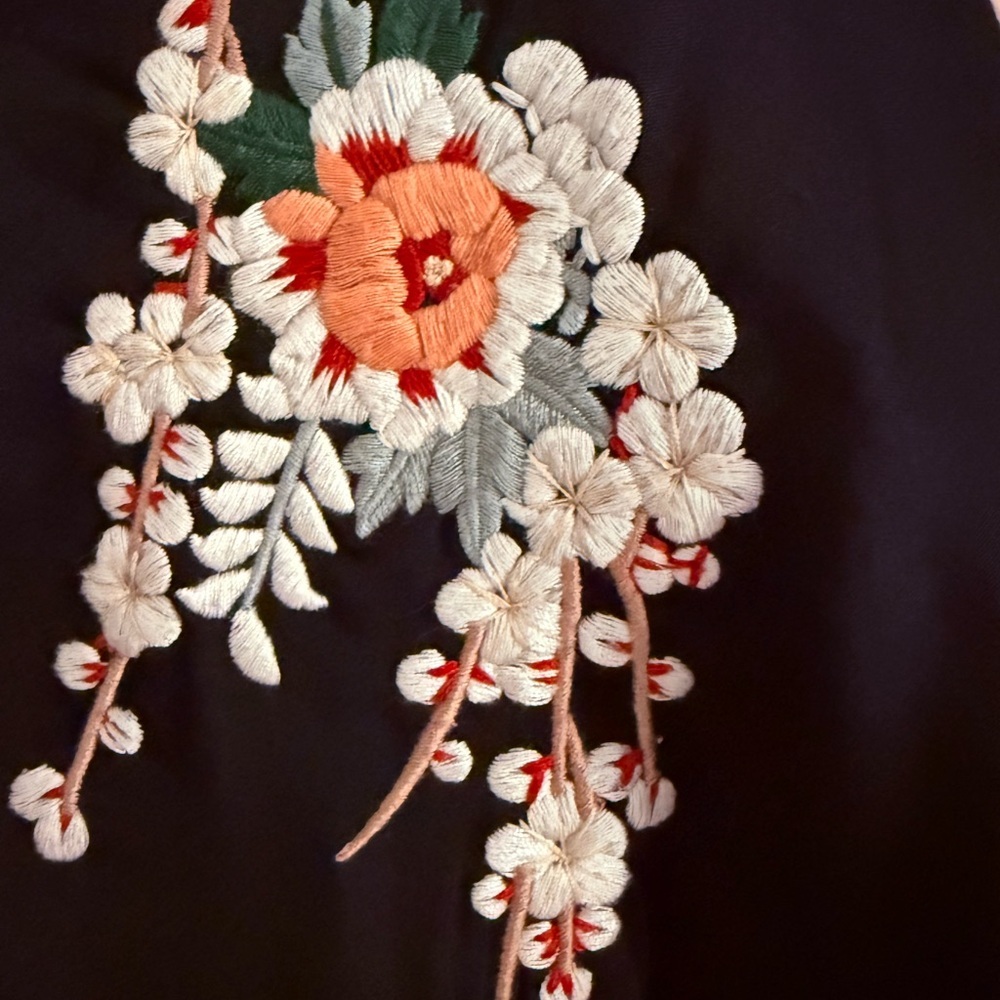 Joie Floral Embroidered Black and Pink Bomber Jacket - Picture 6 of 12